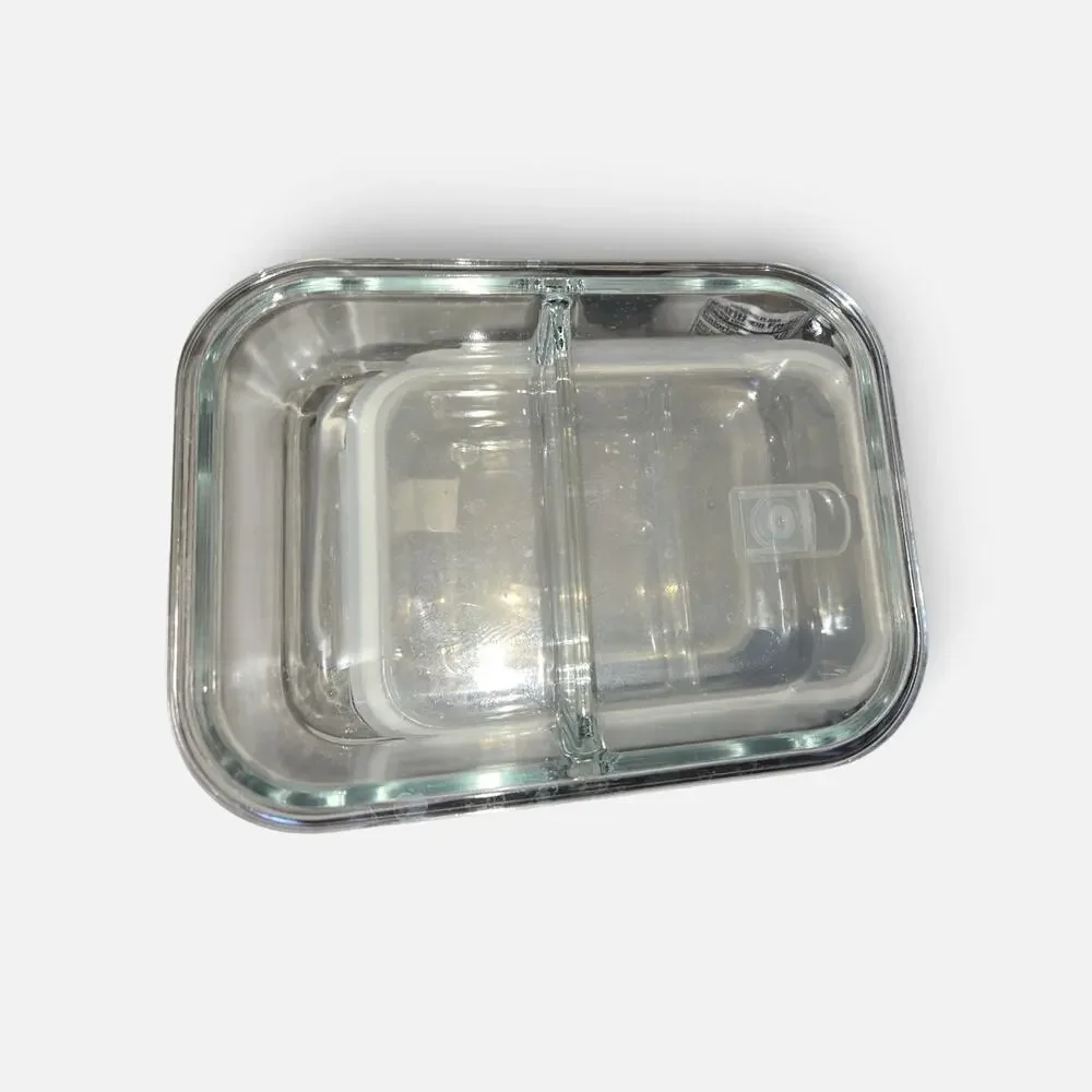 Healthy Meal Prep Glass Containers 2 Compartments Micro Oven Safe Set Of 3